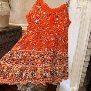 Urban Outfitters Orange Floral Bandanna Babydoll Mini Dress size XS